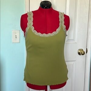 Olive Green Lace Trim Women's Top